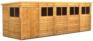 Power 20x6 Pent Garden Shed Overlap - Double Door